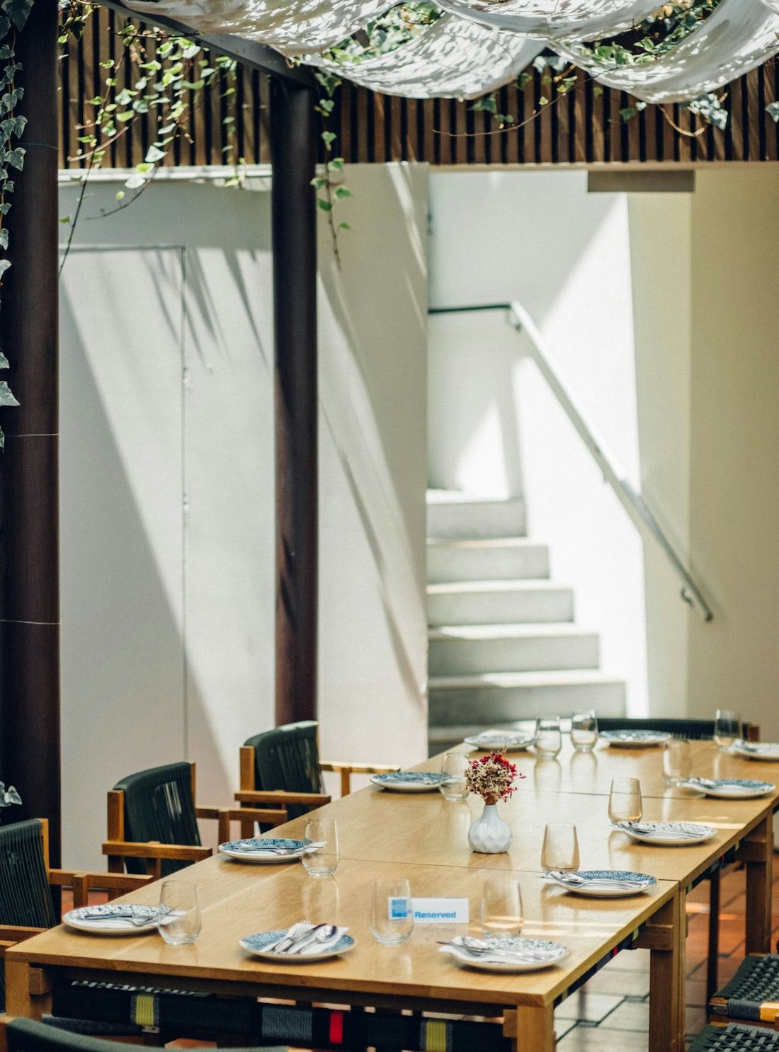 Outdoor dining table set for a meal