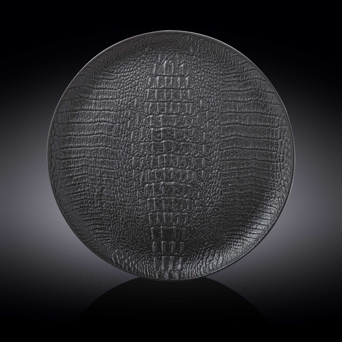 Black Porcelain Slate look Round Plate / Platter With Crocodile Skin Texture 13" inch | 33 Cm