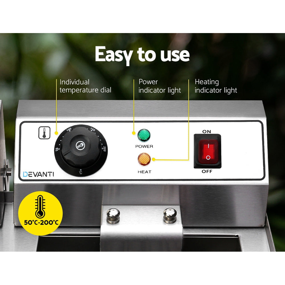 NNEDSZ Devanti 20L Electric Commercial Deep Fryer Double Baskets Oil Taps 6000W