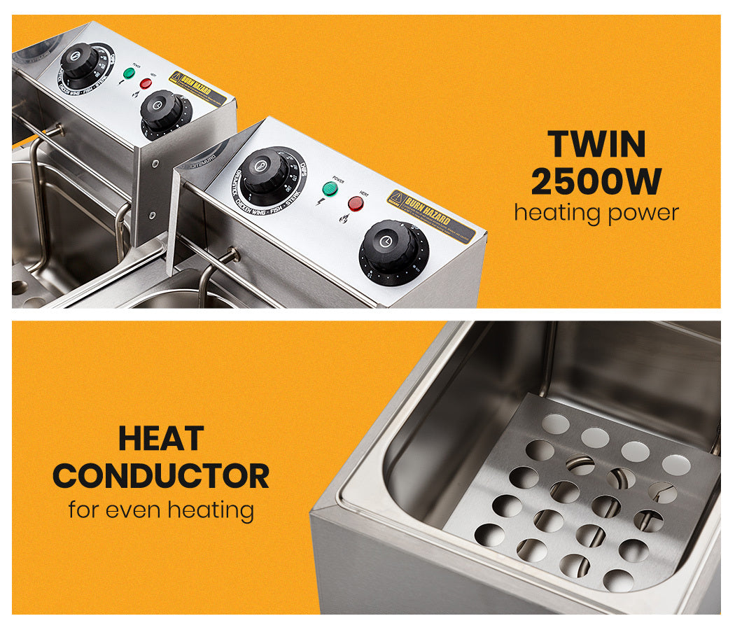 NNEMB Commercial Electric Deep Fryer Twin Frying Basket Chip Cooker Fry