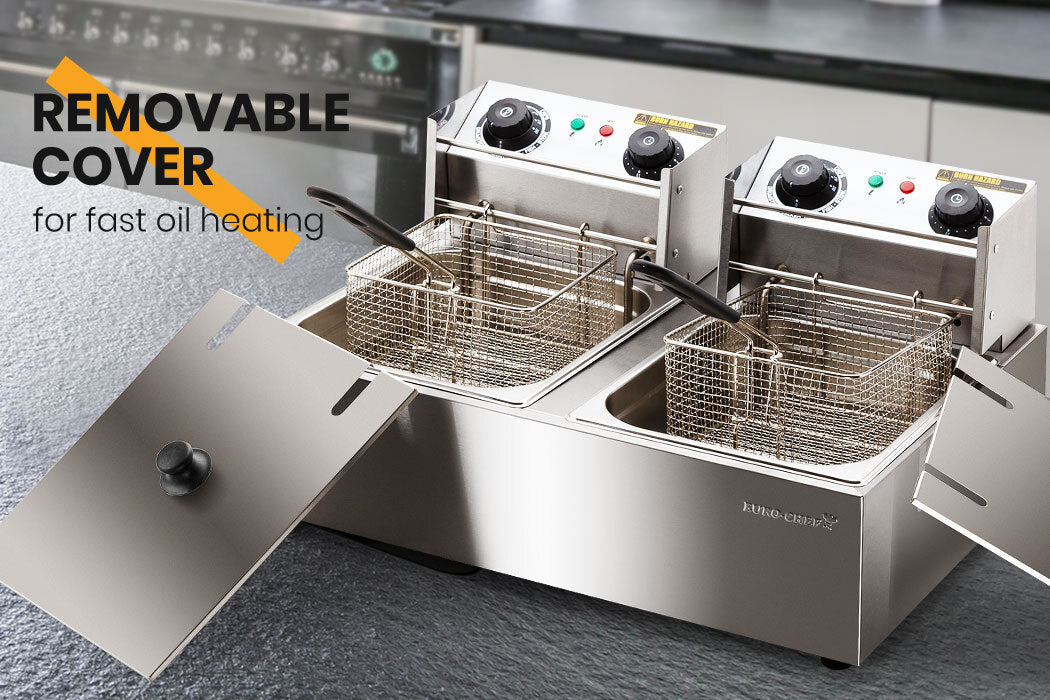 NNEMB Commercial Electric Deep Fryer Twin Frying Basket Chip Cooker Fry