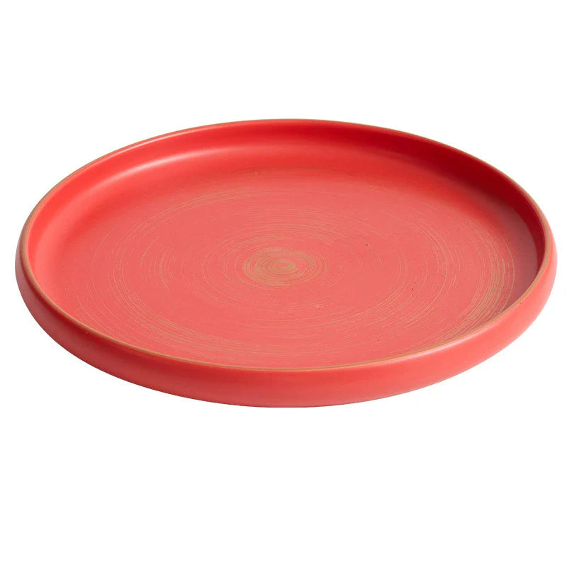 Handcrafted Matte Ceramic Plate with Raised Rim – Gold-Brushed Finish