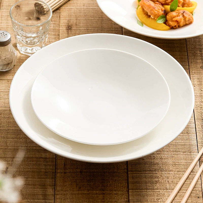 Minimalist Japanese-Style Shallow Porcelain Bowl