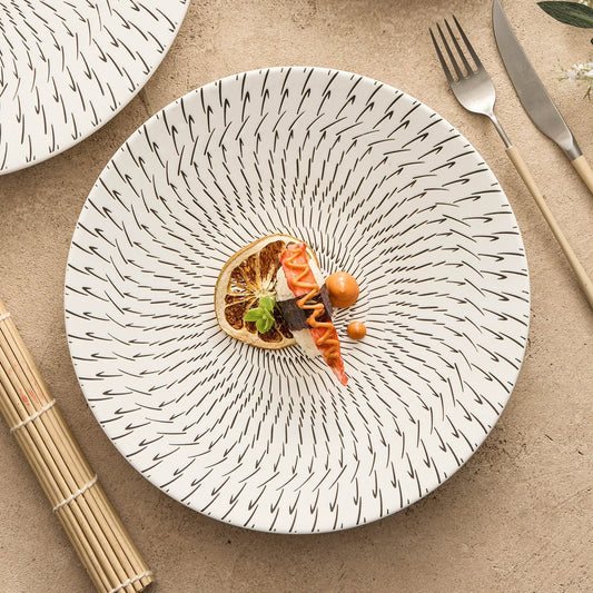 Radiant Pattern Ceramic Dinner Plate – Black & White Minimal Art Tableware