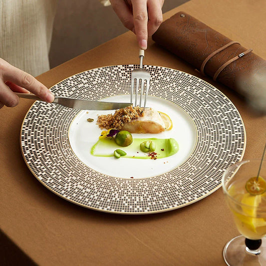 Luxury Mosaic Rim Porcelain Dinner Plate – Fine Glazed Tableware