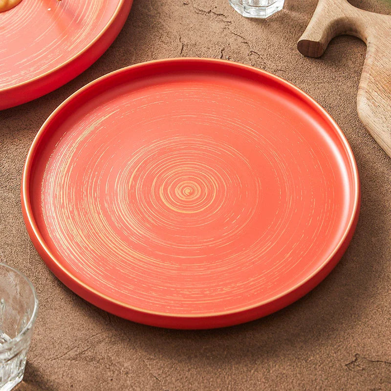 Handcrafted Matte Ceramic Plate with Raised Rim – Gold-Brushed Finish
