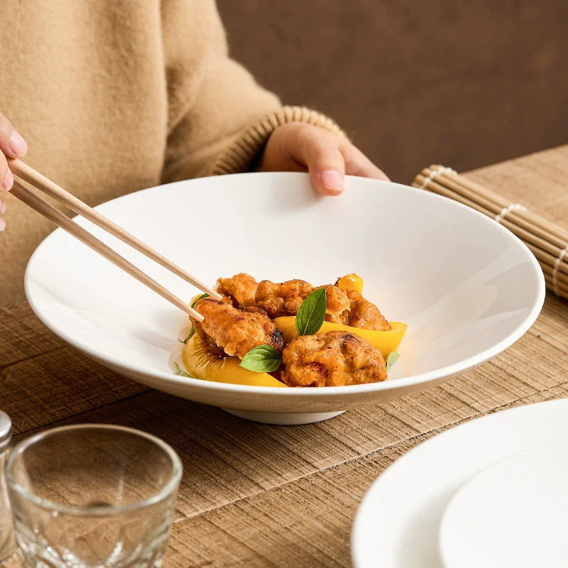 Minimalist Japanese-Style Shallow Porcelain Bowl