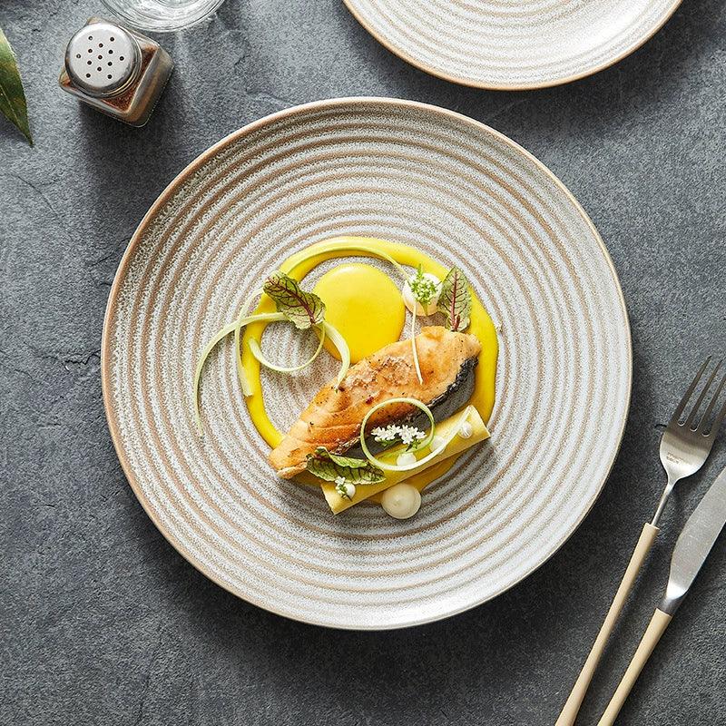 Nordic Ripple Ceramic Dinner Plate – Textured Minimalist Stoneware for Modern Dining