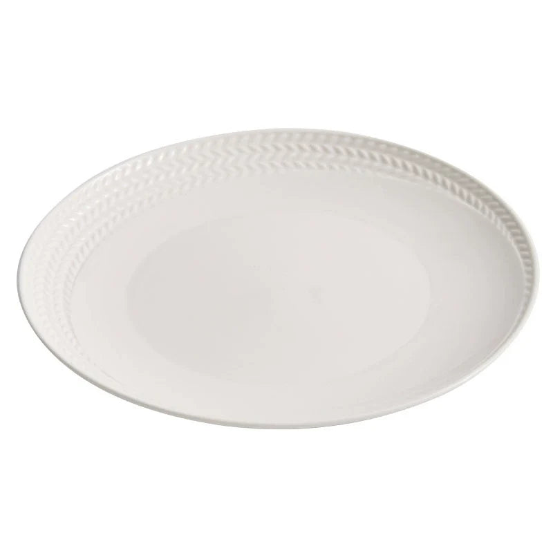Braided Rim White Ceramic Plate – Elegant Textured Porcelain Dinnerware