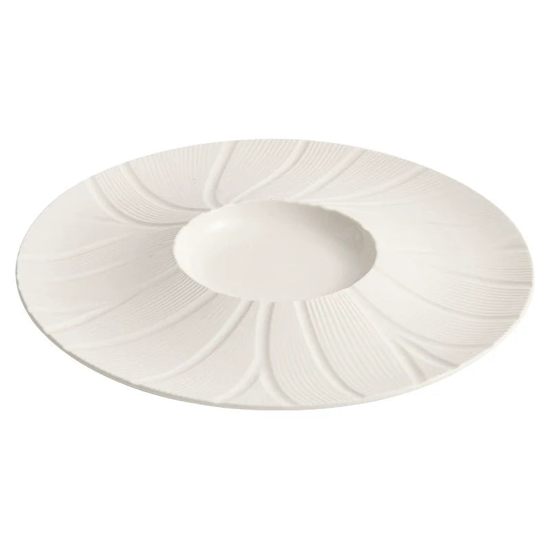 Petalwave Porcelain Plate — Flowing Relief Fine Dining Collection