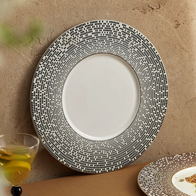 Luxury Mosaic Rim Porcelain Dinner Plate – Fine Glazed Tableware