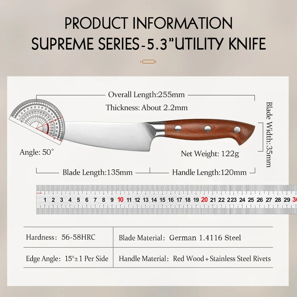 NNEOBA 5.3-Inch Steel Utility Knife – Precision Kitchen Knife Brown