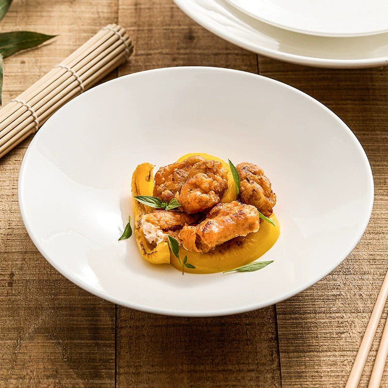 Minimalist Japanese-Style Shallow Porcelain Bowl