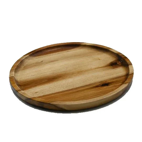 Zavis Green Acacia Wood Round Stackable Plate / Platter 10" | Dishwasher Safe