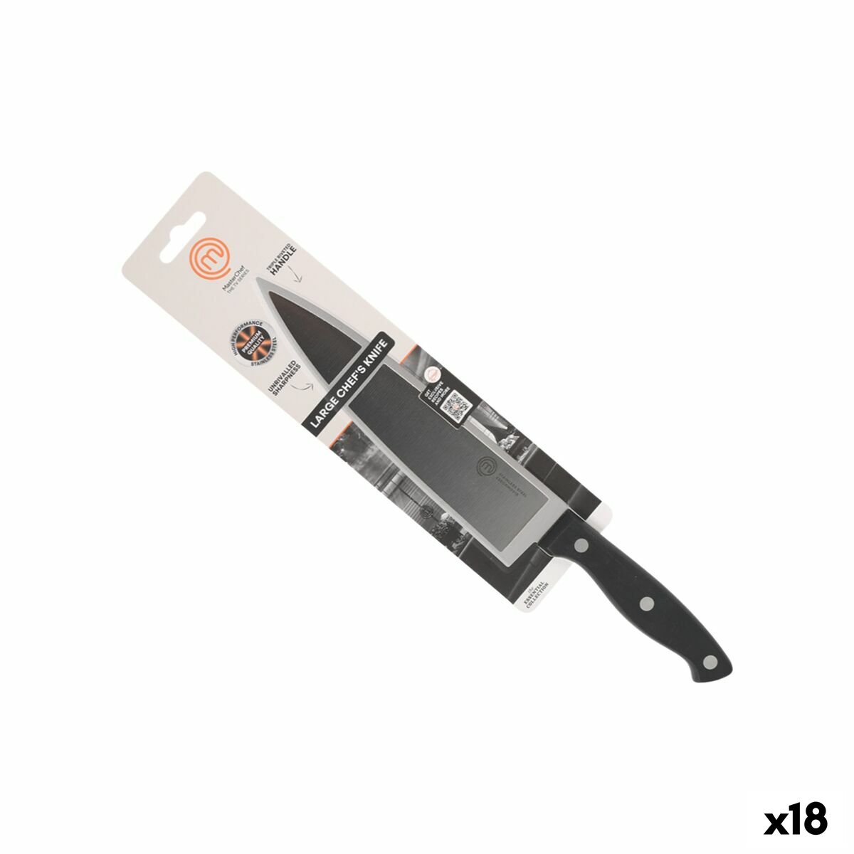 Kitchen Knife MasterChef Chef Black Silver 20 cm (18 Units)